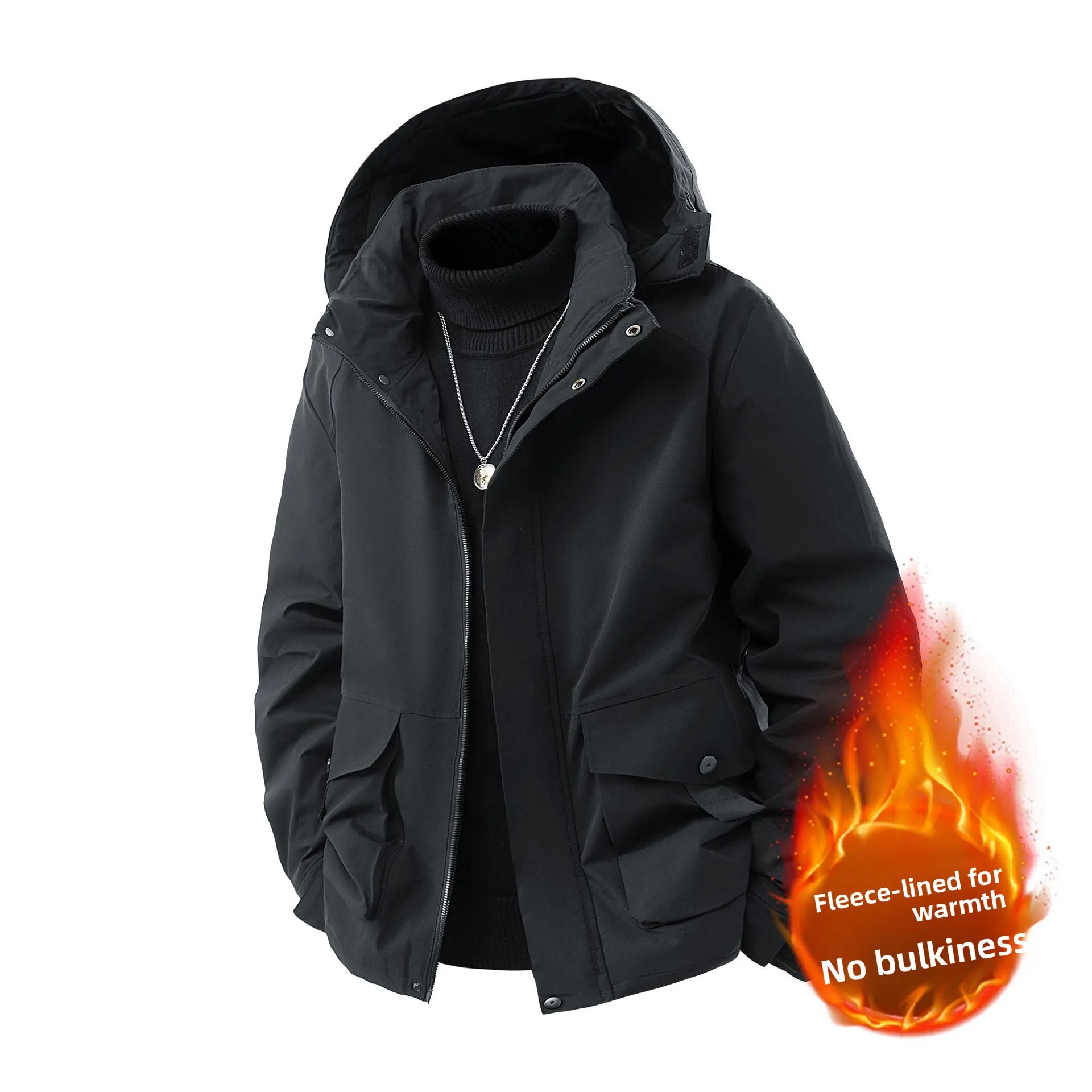 

Мужское свободное теплое осенне-зимнее хлопковое пальто большого размера на подкладке с капюшоном, деловое повседневное длинное пальто на молнии