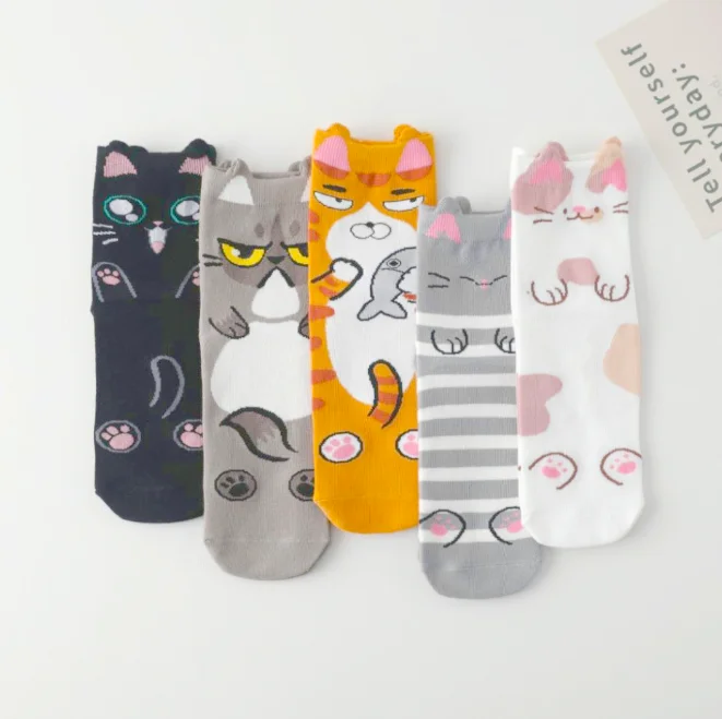5 Pairs/Set Women Animal Cotton Socks Autumn Winter High Quality Casual Tube Socks Female Ladies Lovely Cartoon Socks