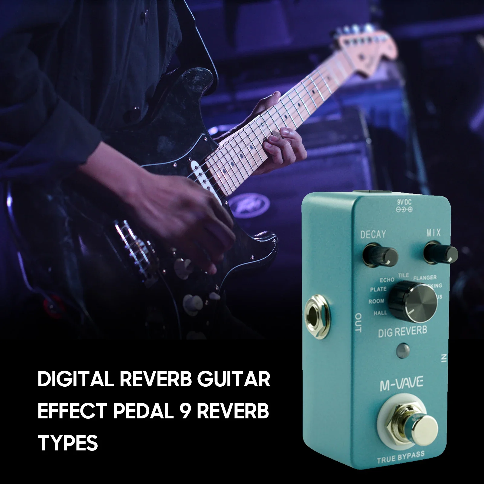 Педаль эффектов для гитары M-VAVE Digital Reverb 9, типы реверберации, педаль управления Decay & Mix True Bypass, детали и аксессуары для гитары