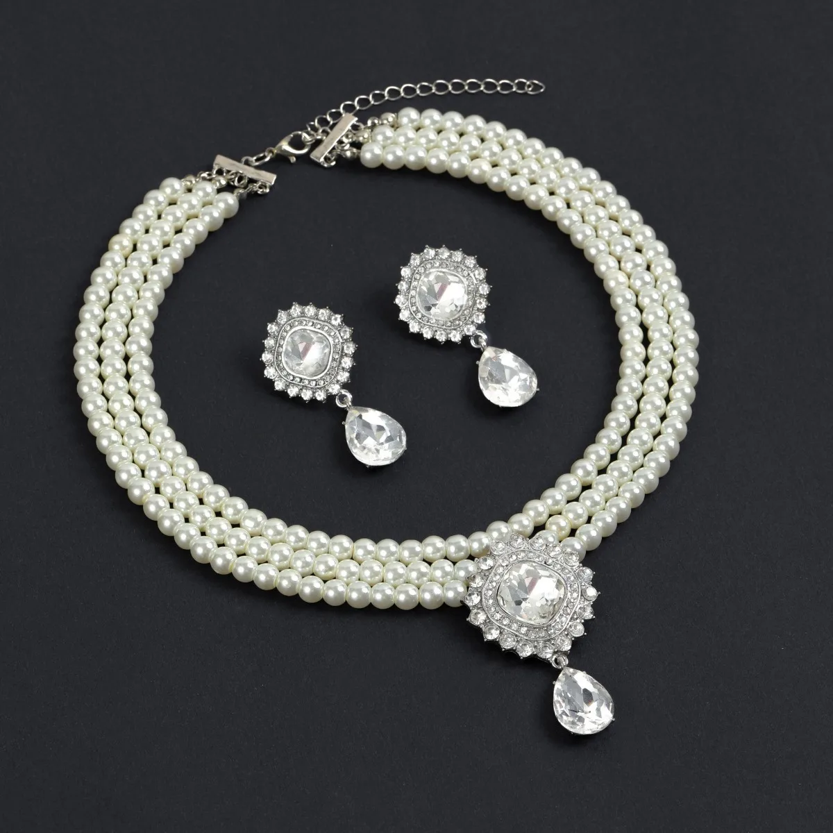 

pearl and crystal necklace earrings set vintage elegant formal jewelry for women