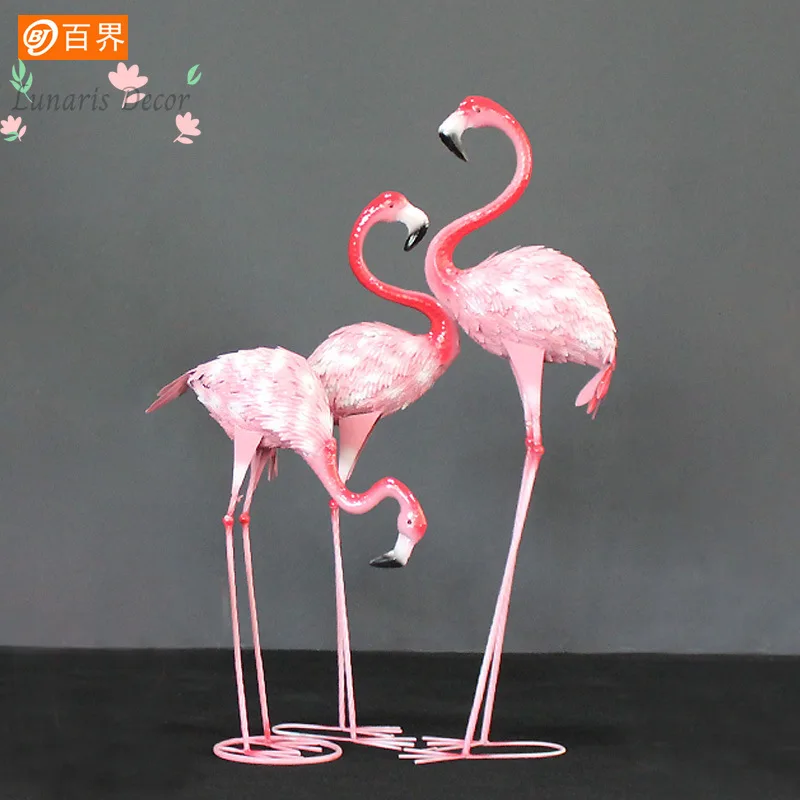 Simulation wrought iron flamingo garden garden animal ornament wedding props photography party decoration