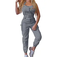 Women'S Large Size Cargo Romper Fashion Trend High Waist Clasp Pocket Jumpsuits Simple Solid Comfy Fitting Strap Jumpsuit 5xl - Image 5