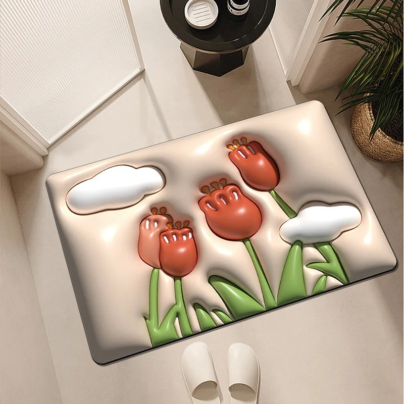 New Water-absorbing Anti-slip Door Mat 3D Expansion Flower Diatom Mud Floor Mat Stereo Vision Bathroom Quick-dry Floor Mat Gift