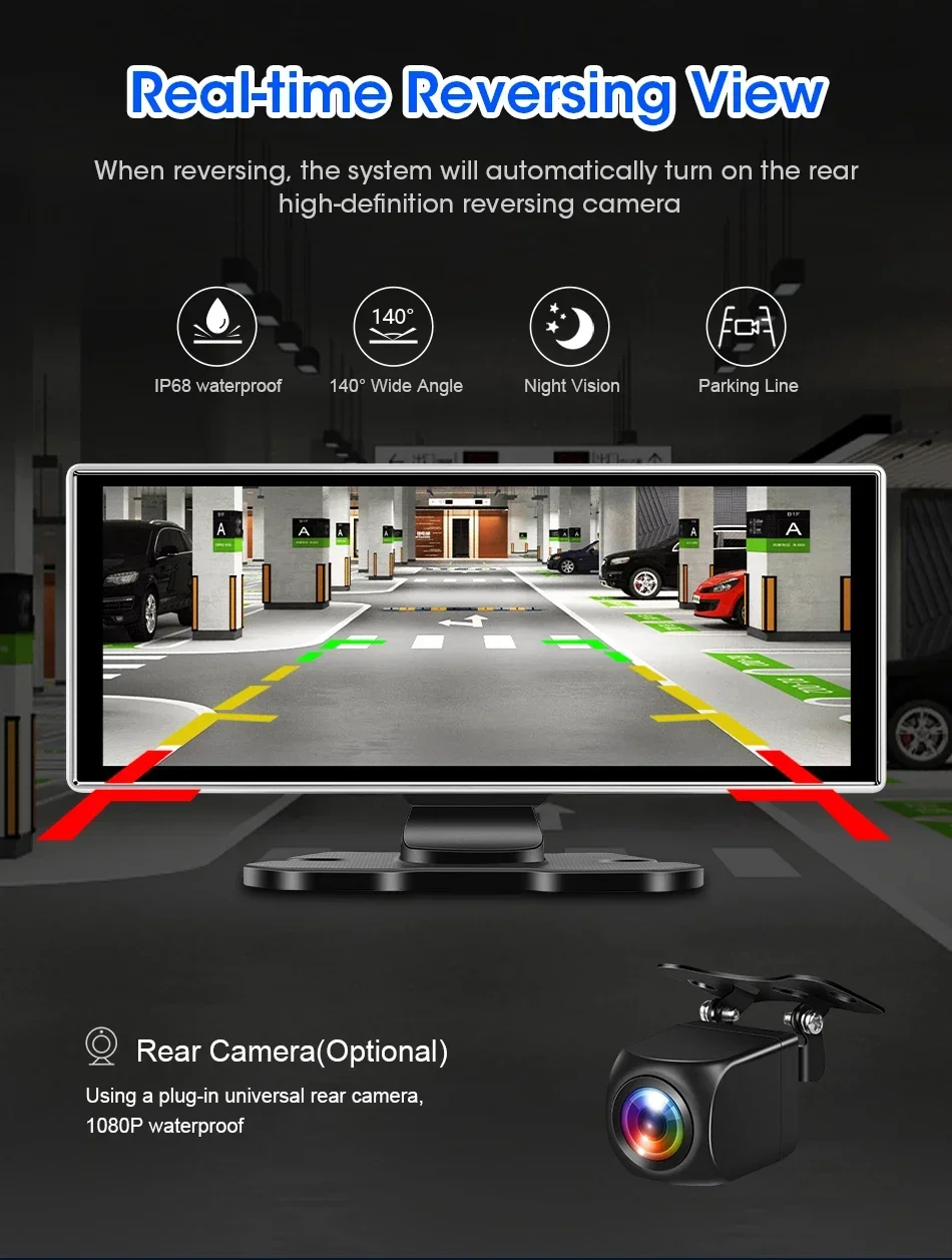 Srnubi 11,26" Dash Cam Rück Carplay Android Auto 4K DVR Navigation Player Dual Lens Recorder Dashboard WIFI BT AUX GPS FM – Detail 18