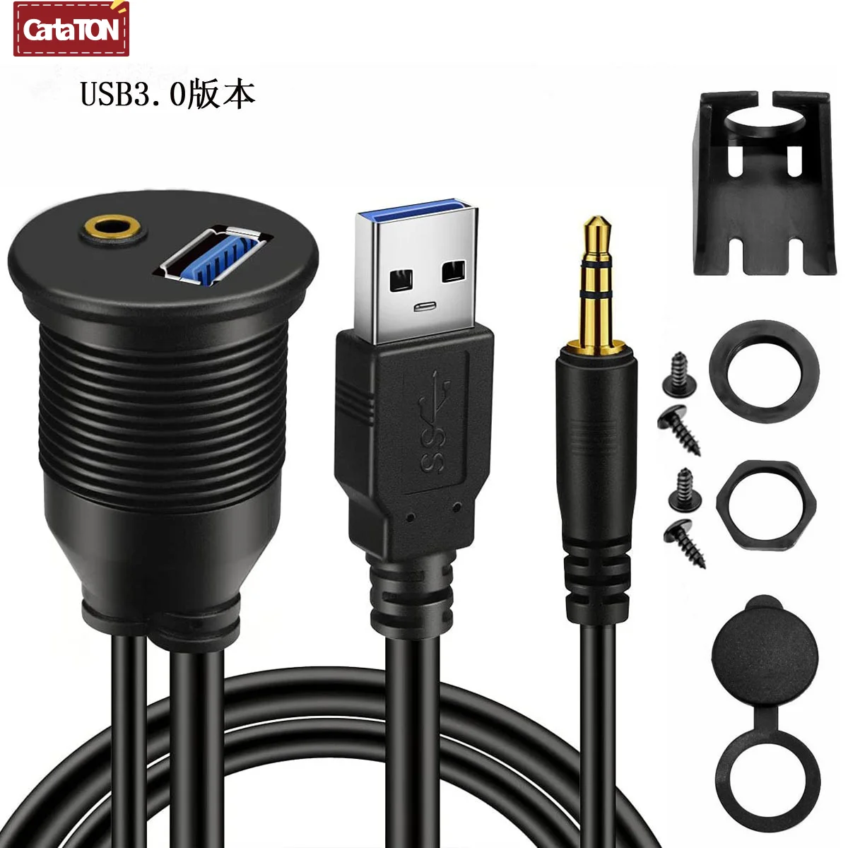 1m、3フィートのusb-30および35mm-aux延長ケーブル。車、ボート、オートバイに取り付け可能な、ダッシュボードに埋め込むタイプのパネルケーブル。防水仕様。