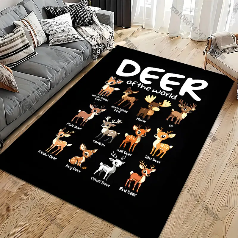 Different deer species illustrated carpet Yoga living room room decor children's crawling mat doormat area rug games mat view 3