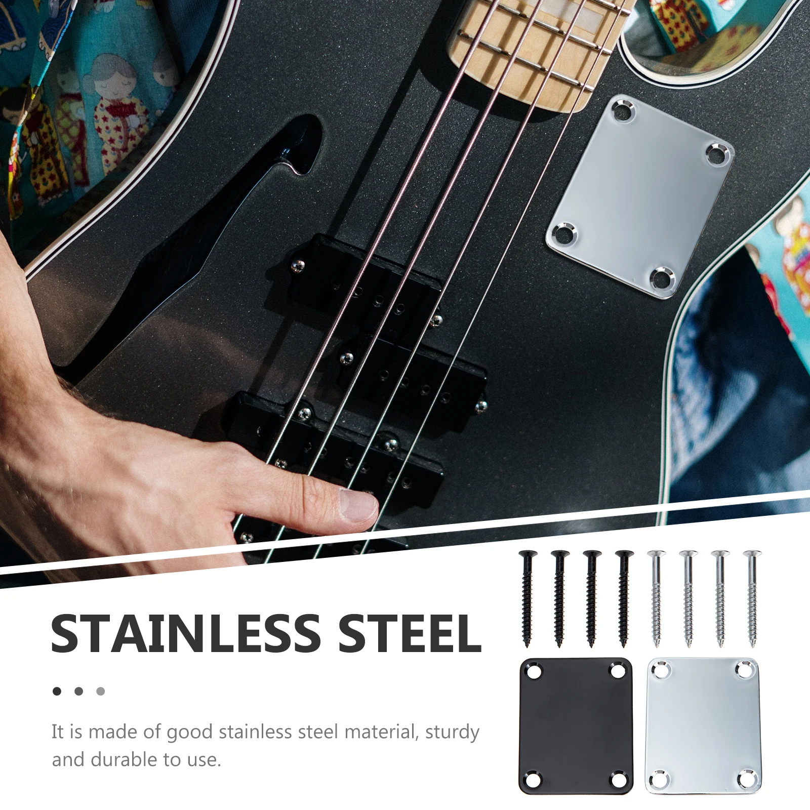 

4 Sets Electric Guitar Reinforcement Board Neck Joint Plate Back Accessories Metal Bass Part Replacement
