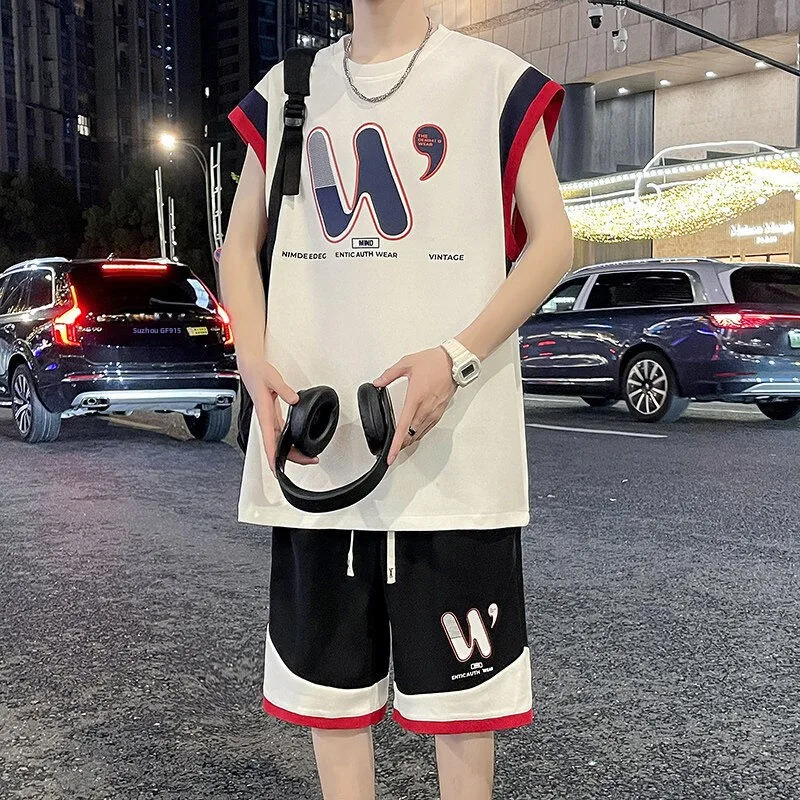 2025-summer-new-men's-svel-sportswear-set-cool-haome-casual-loose-two-piece-set-polyester-fiber-ort-pants