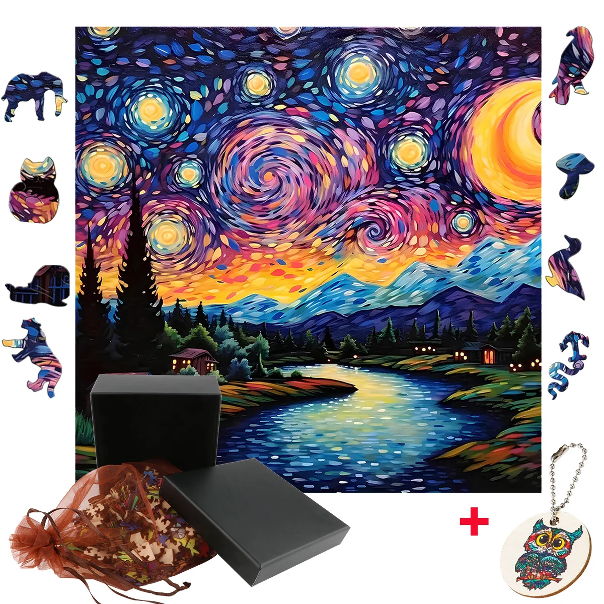 Fabulous Irregular Starry Sky Wooden Puzzles Exquisite Wooden Jigsaw Wood Crafts Classic DIY Drawing Gifts For Adults Kids