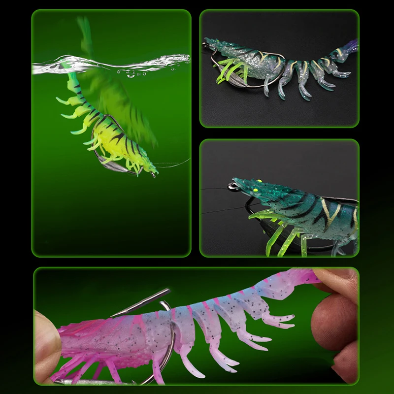 New Shrimp 95mm 10g TPE Squid Jig Luminous Horizontal Slow Sinking Lure Webfoot Wood Shrimp Octopus Bait Cuttlefish Fishing