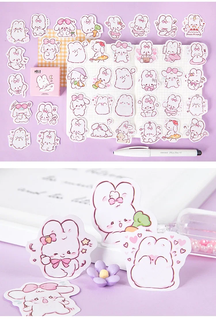 45 Stück/Box Niedliche Hasen-Aufkleber für den Alltag, Kawaii-Dekorationssticker für Planer, Scrapbooking, Schreibwaren, koreanische Tagebuch-Aufkleber – Detail 3