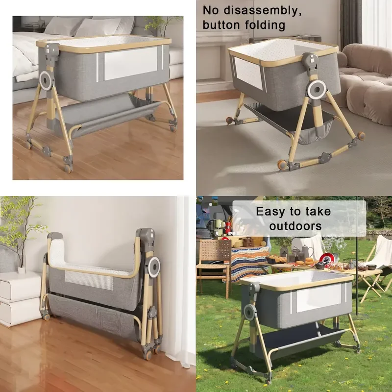 for Foldable Portable Children Crib Newborn Cradle Travel Bed Baby Play Bed with Side Door