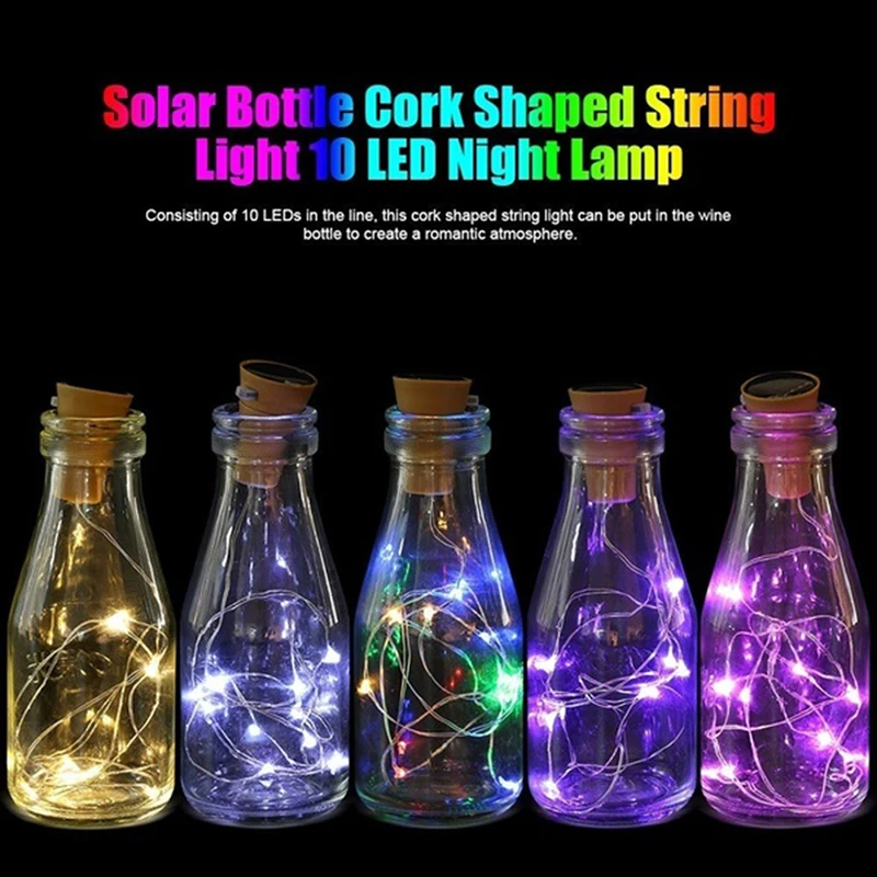 Solar Powered Wine Bottle Cork Shaped LED Copper Wire String Outdoor Light Garland Lights Festival Outdoor Fairy Light 1M/2M