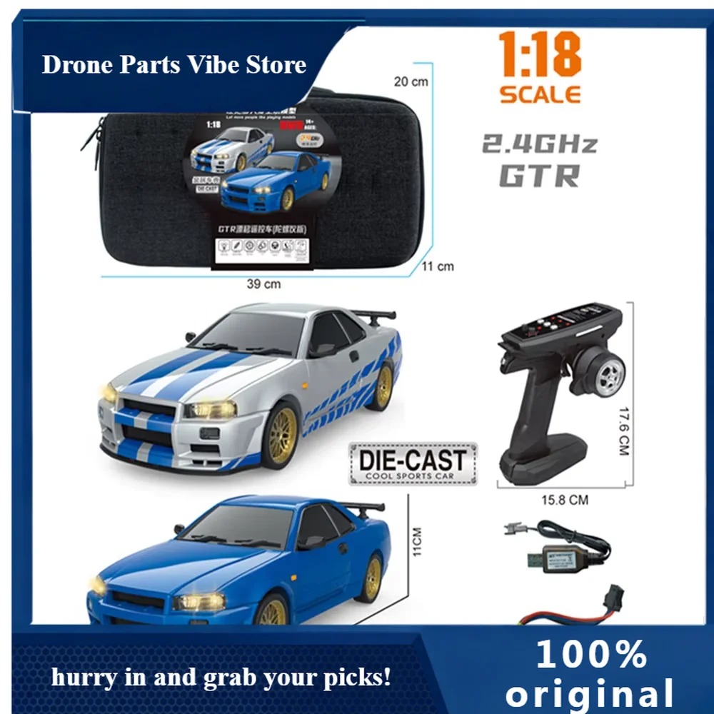 

Радиоуправляемая дрифт-машинка FyLDRC 1899 1/18 LD1899 GTR Mode R34 2.4ГГц RWD с гироскопом, на шасси из сплава, для гонок по дорогам, подарок для мальчиков