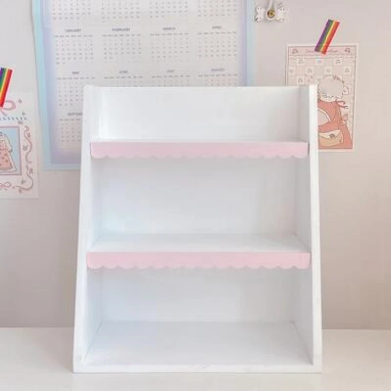 ピンクの木製収納ラックデスクトップ棚ブラインドボックス収納ラック