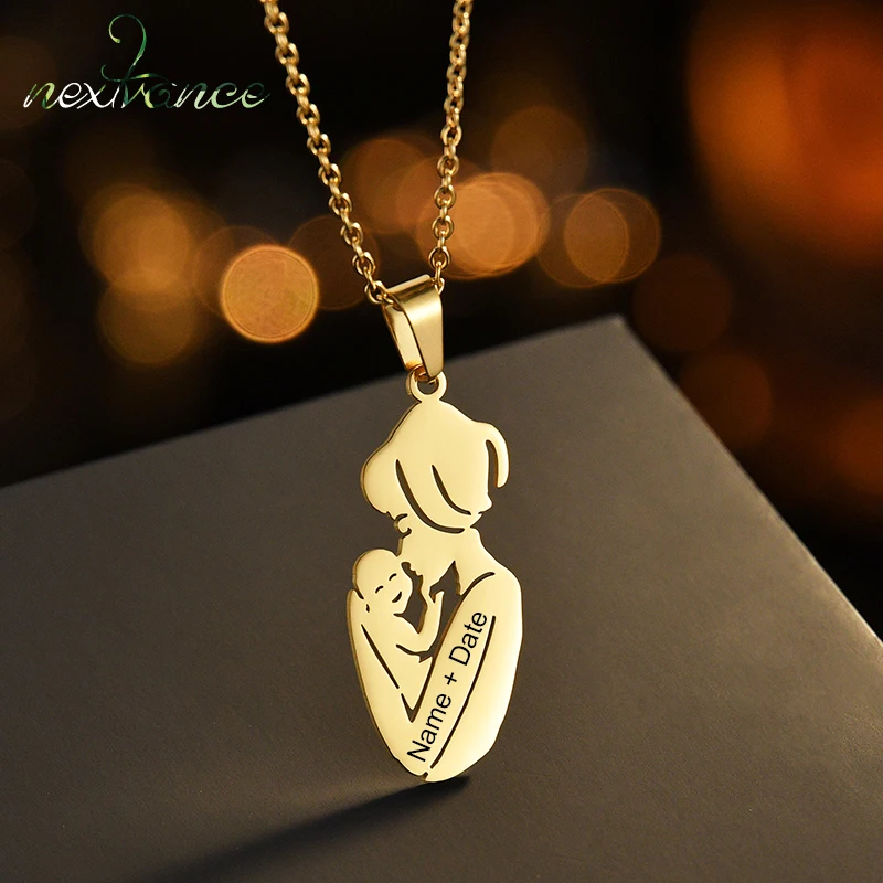 

Nextvance Customized Baby Birth Necklace Engrave Name Date Pendant Stainless Steel Personalized Mother Day Birthday Jewelry Gift