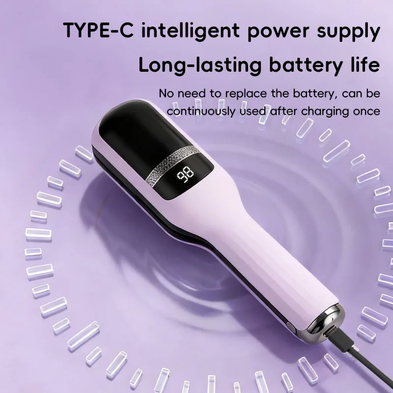 Portable Mini Hair Straightener Straightening Comb with LED Display Wireless USB charging is ideal for travel and shopping trips