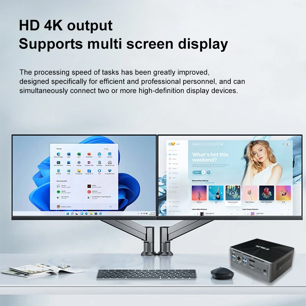 ESUS Мини-ПК Intel N100 8 ГБ 512 ГБ Карманный ПК Windows 11/10 WIFI6 1000M Настольный мини-компьютер ПК Геймер 4K 60 Гц DDR4 USB3.2