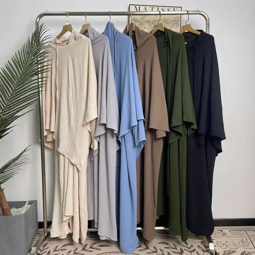 

2 шт. Ид Химар Джалабия Джеллаба Абая мусульманские комплекты для женщин Дубай Кафтан хиджаб платье исламская одежда молитвенная одежда халат кафтан