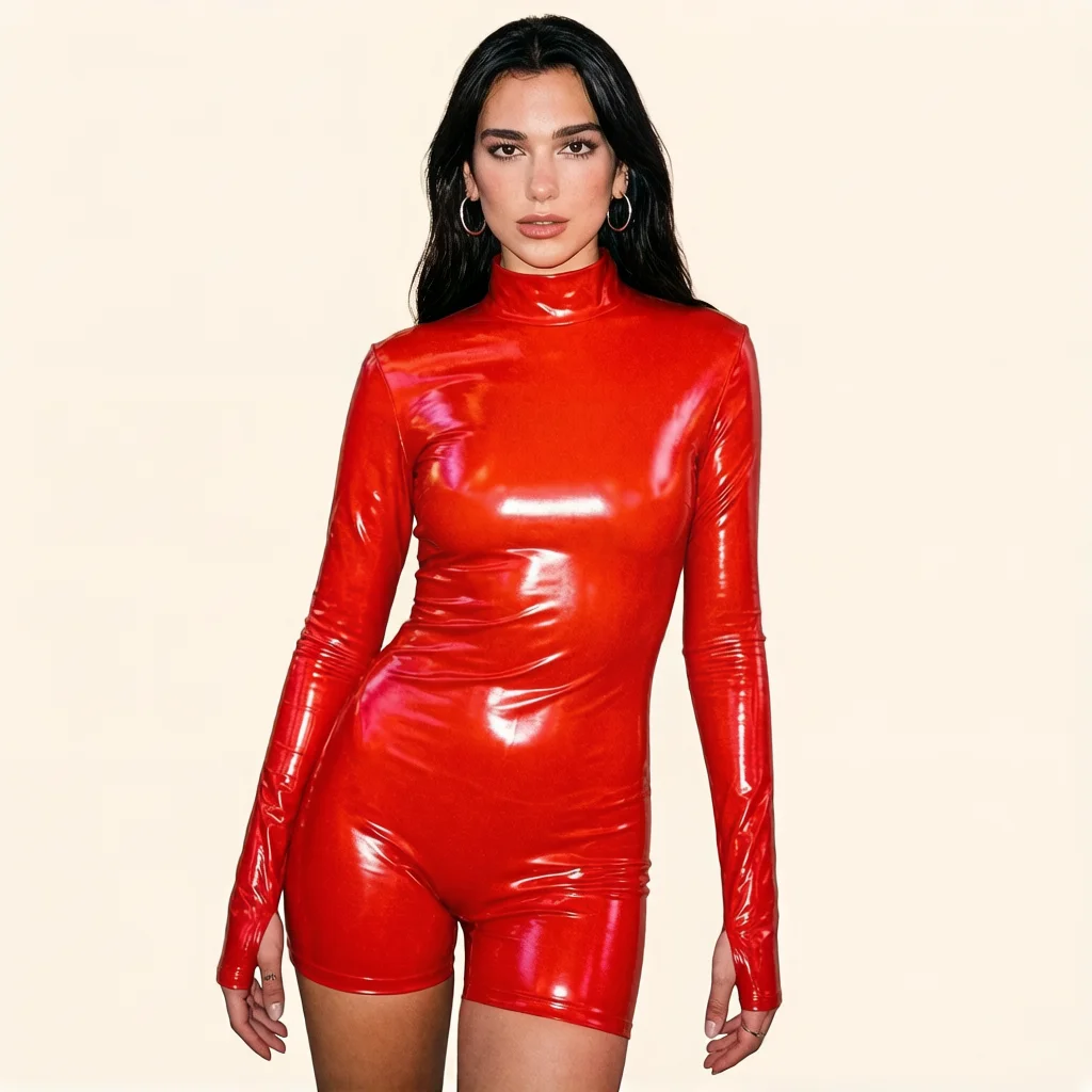 

Women Ammonia Latex Bodysuit PVC Shiny Long Sleeve Playsuit Elastic Shaping Woman Tights Fashion Stage Party Leotard PU Leather