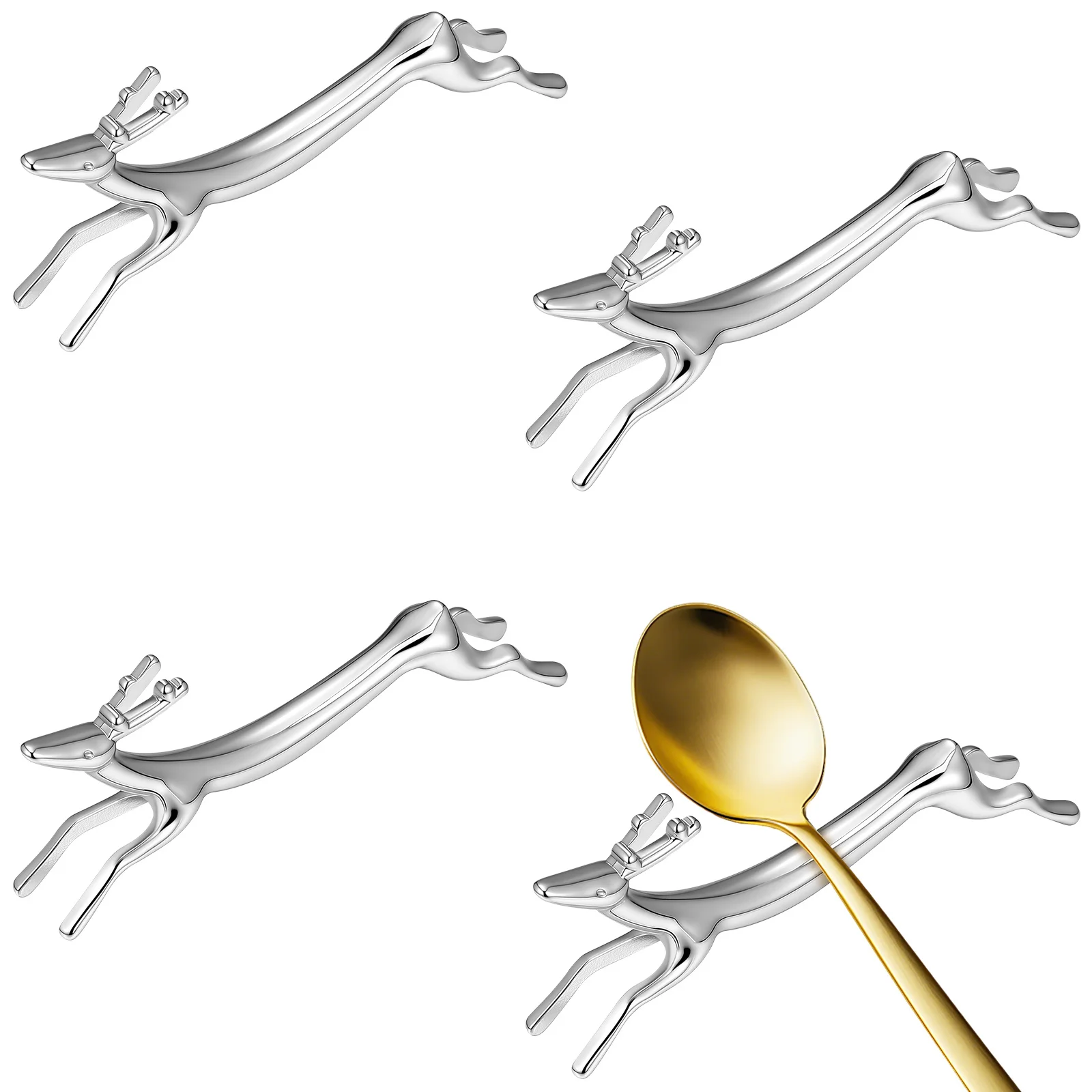 

4Pcs Alloy Chopstick Holders Stylish Cutlery Storage Shelves Space-Saving Table Decor for Home Hotel Restaurant Silver