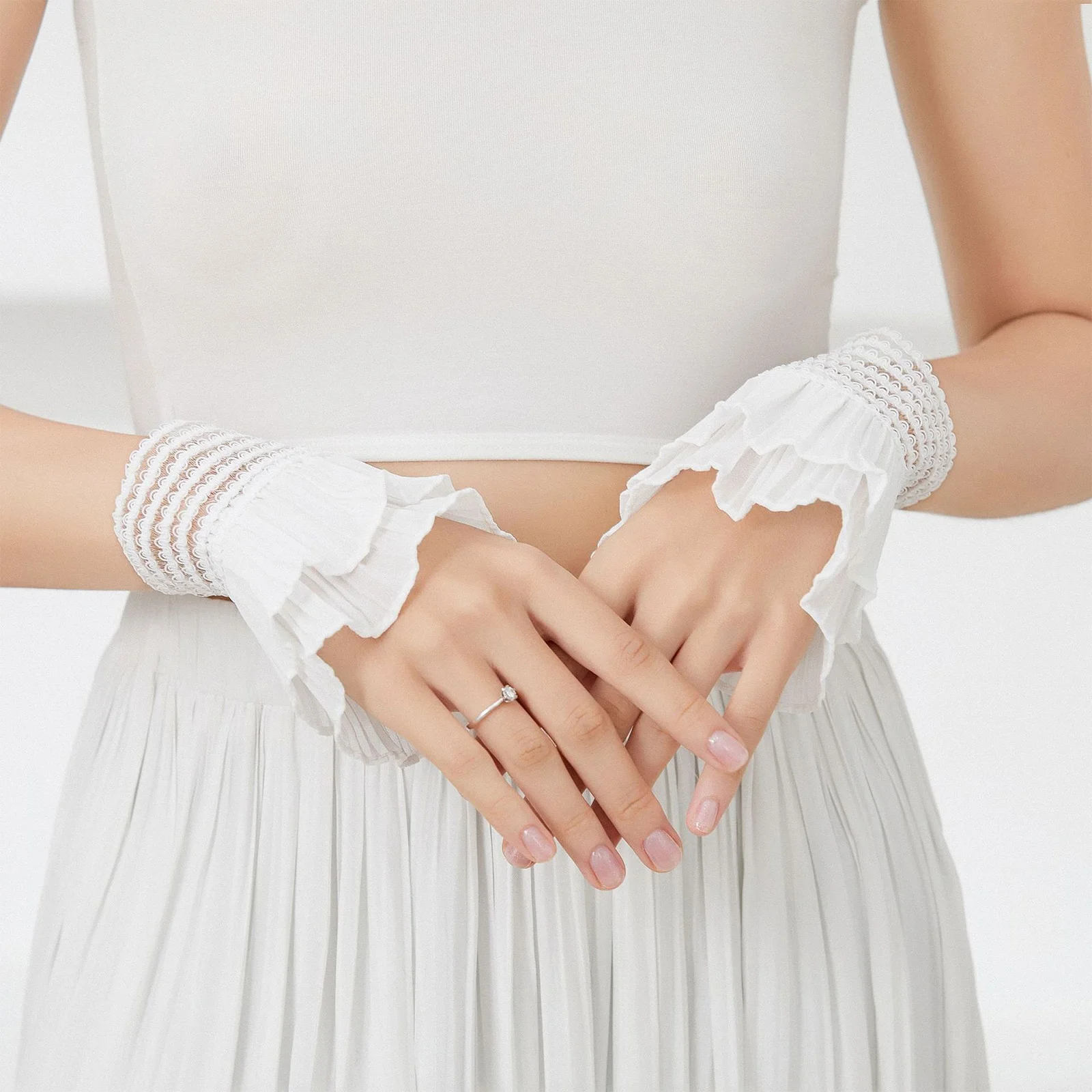 1 زوج انفصال كم الأصفاد شيك الدانتيل سوار المعصم موضة كاذبة كم لفساتين قمصان تي شيرت البلوزات الصيف الشتاء