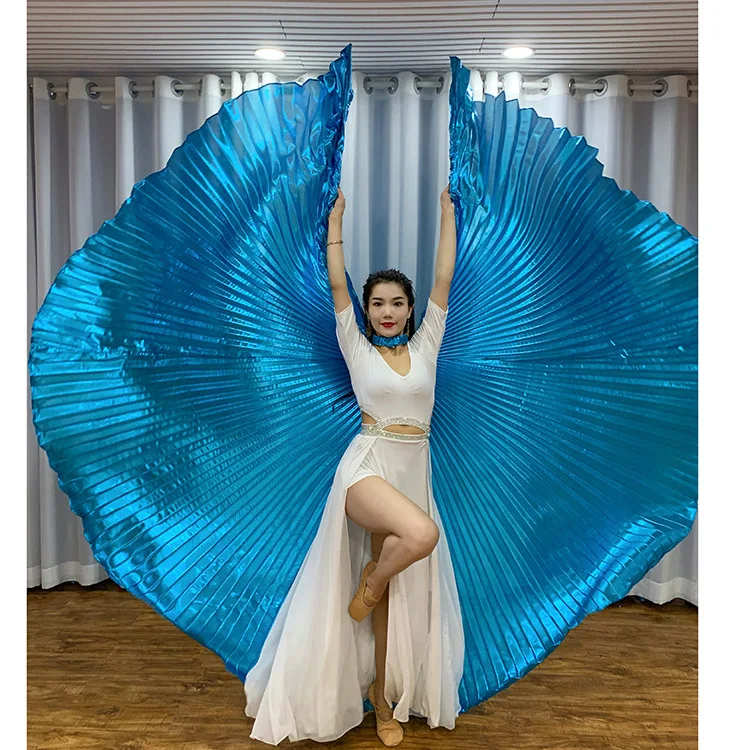 Adereços de dança oriental para adultos, trajes multicoloridos para dança do ventre, asas douradas com varas telescópicas, performance de palco