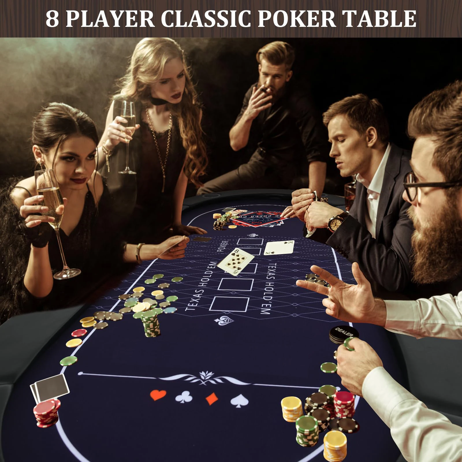Top Sports 8 Player Portable Oval Poker Table Casino Grade Foldable Felt Texas Poker Blackjack Gambling Mahjong Table