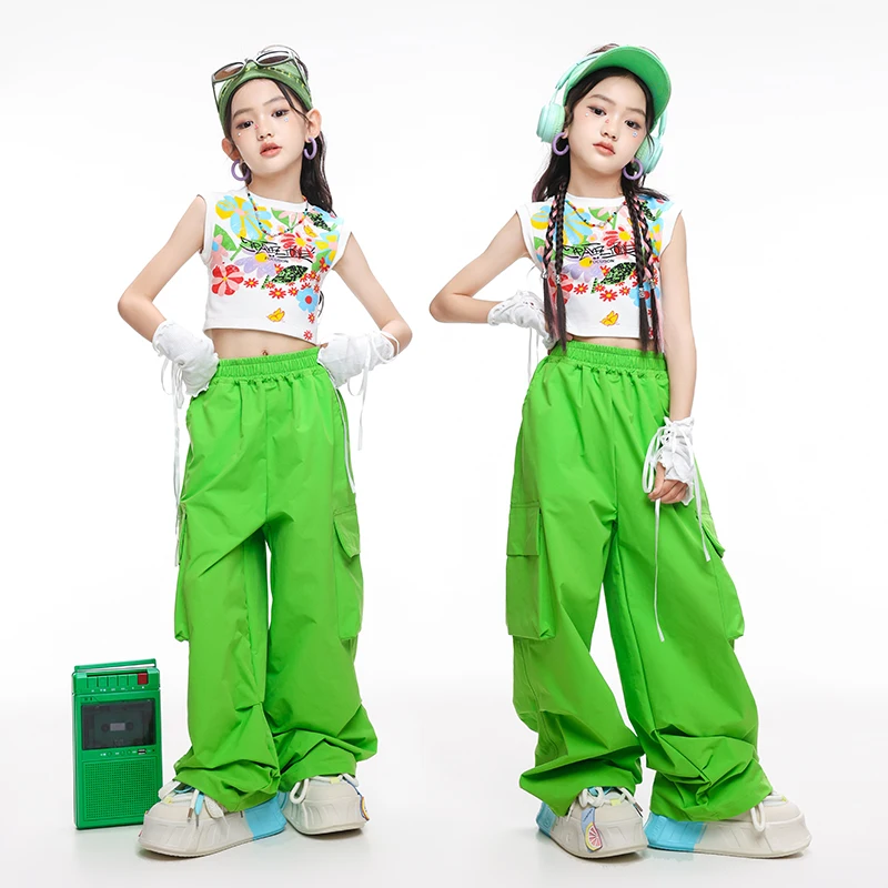 Hip Hop Kids K-pop Crop Top Street Dance Blue Pants Girls Streetwear Joggers Child Sweet Jazz Costumes Stage Clothes Sets