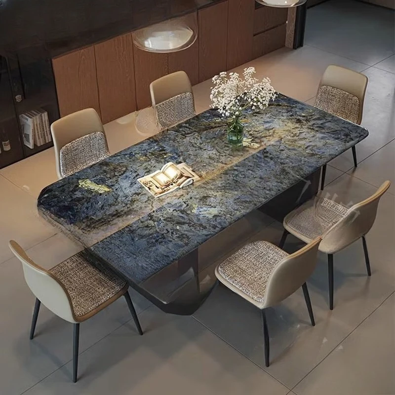 

High-end marble dining table Modern simple blue jade luxury stone dining table