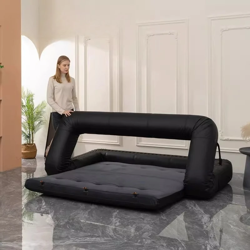 

Cat scratching leather sofa dual-purpose folding modern simple Internet celebrity sitting three sofa bed