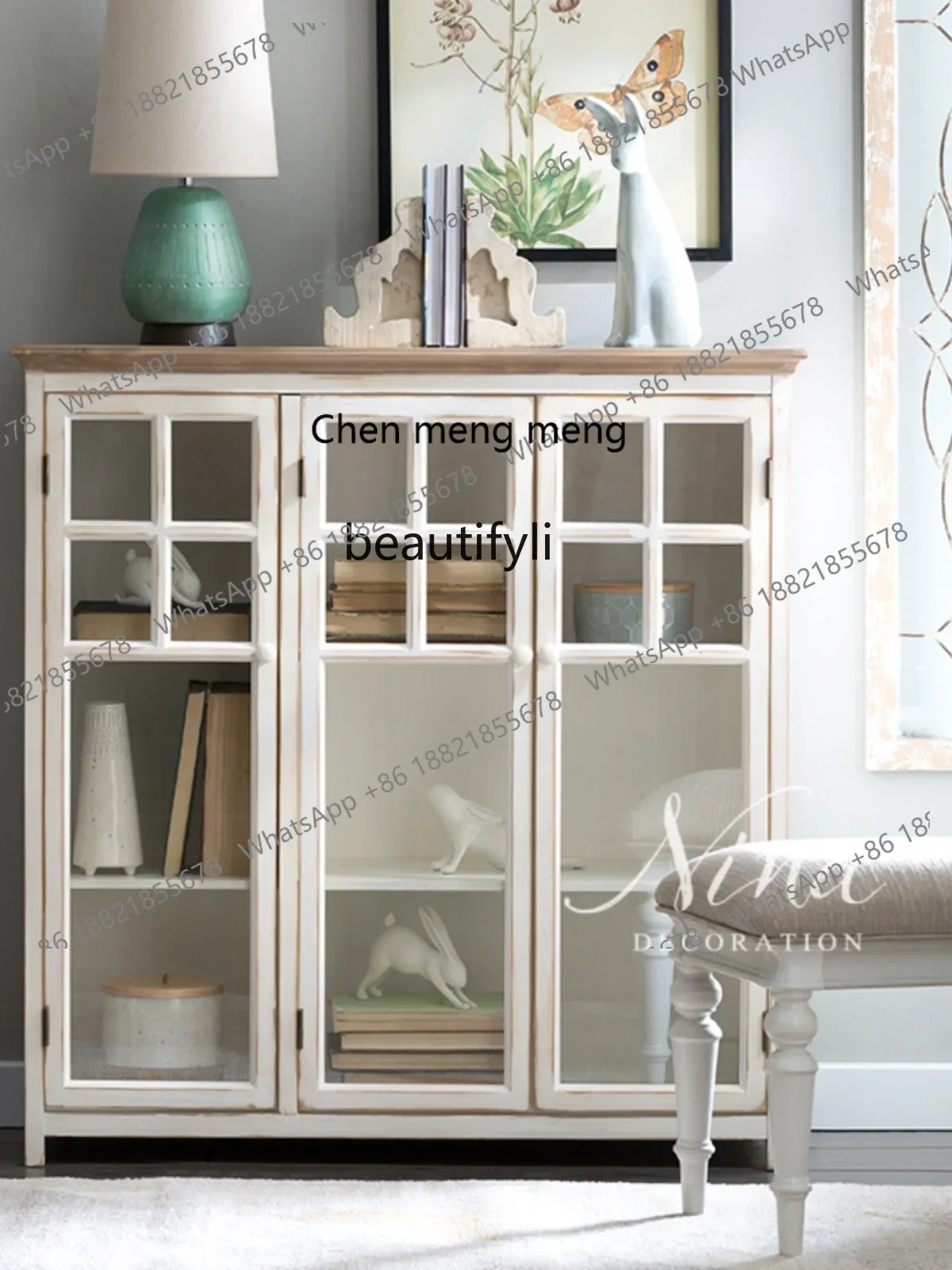 New arrive French pastoral retro style country style solid wood locker side cabinet glass cabinet