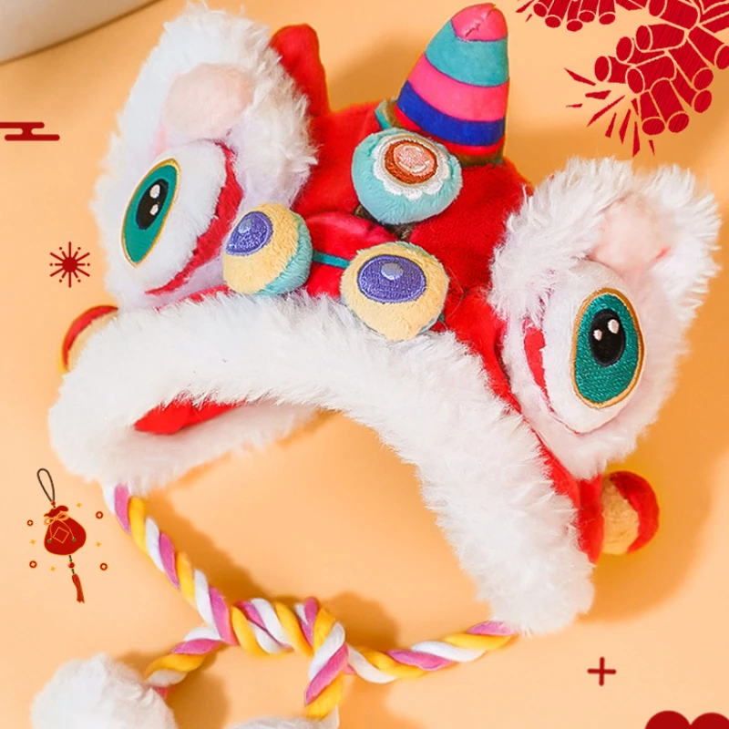 Winter Dog Hat Pets Costume Dragon Plush Pet Hat Soft Pet Headwear Chinese New Year Costume Lion Dance Clothes Cat Accessories