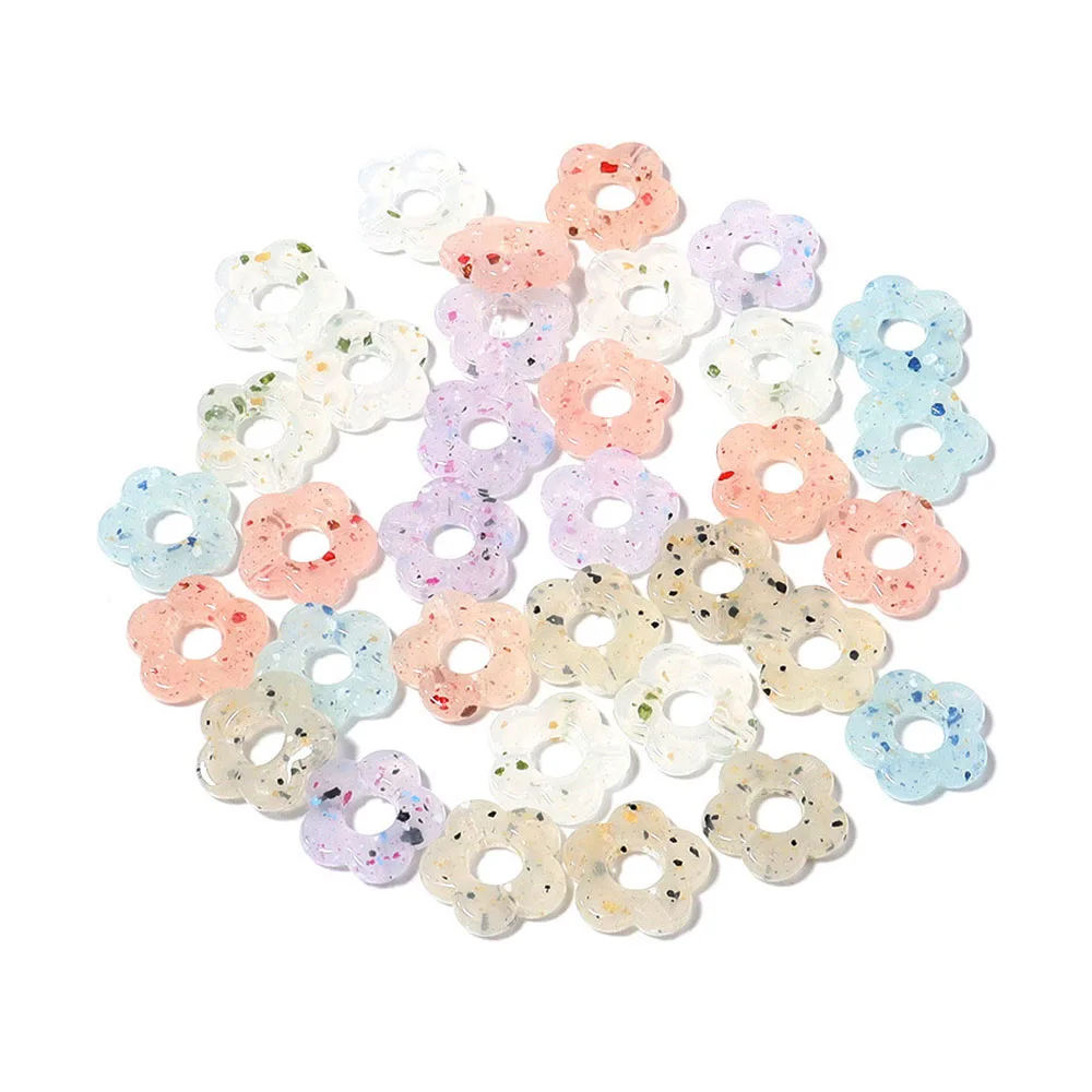 Acrylic Hollow Five-Petal Flower Loose Beads Painted Straight Hole Mixed Color Handmade Jewelry Accessories DIY Bracelet15mm