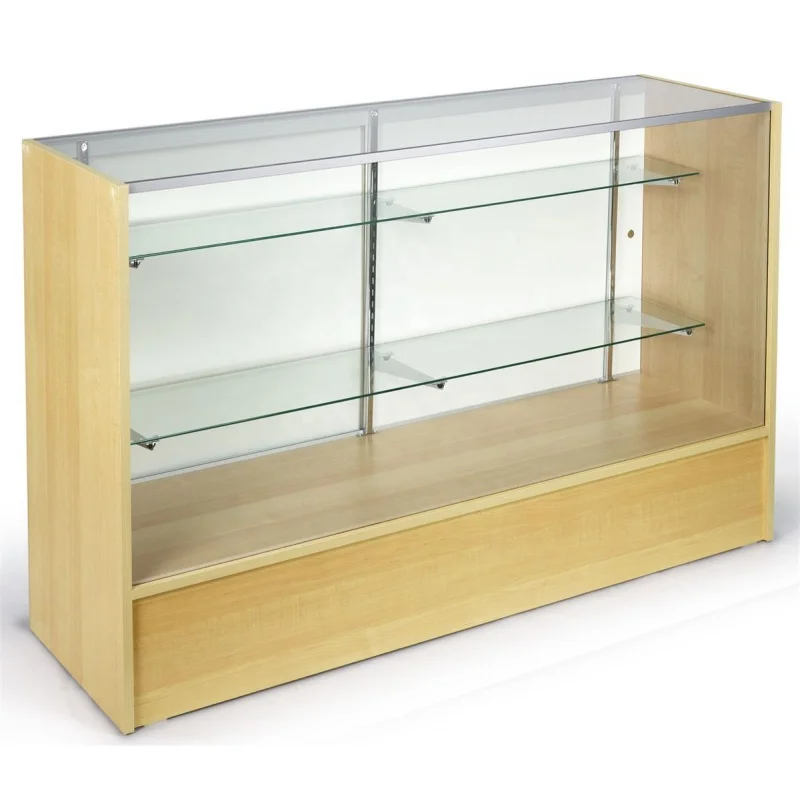 Aangepaste, Houten Gehard Glas Winkel Display Winkel Display Meubels Led Licht Glijdende Rook Winkel Showcase Teller