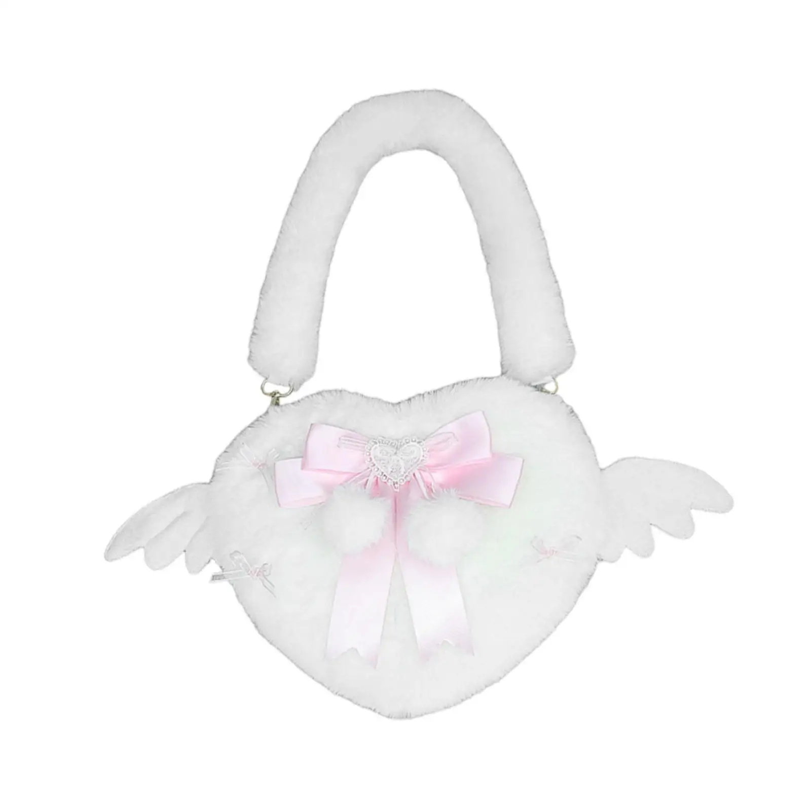 Women Shoulder Bag Heart Shaped Handbag Tote Bag Crossbody Bag Plush Material Large Capacity Zipper Suitable for Use Female