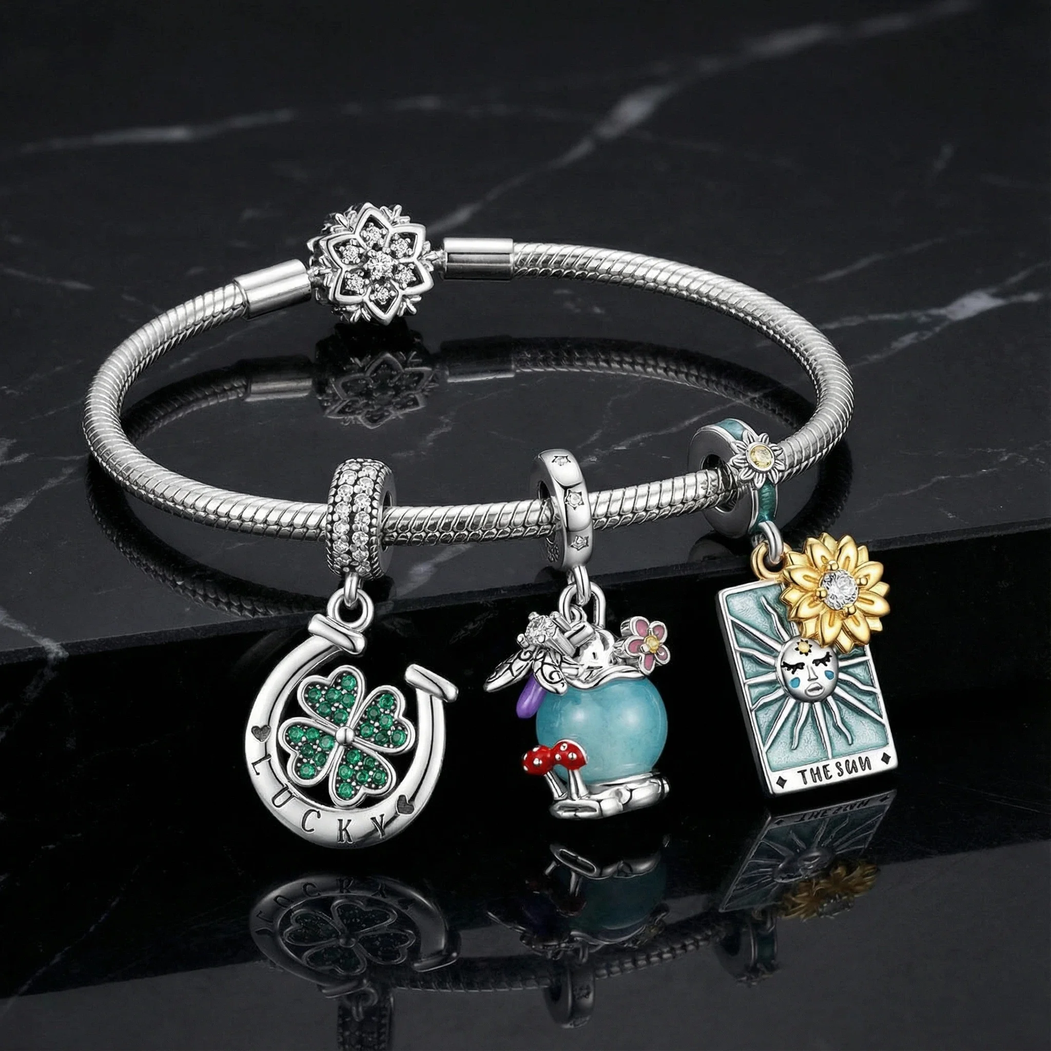 

925 Sterling Silver Bottle Caro brand Charms Pendant with Cubic Zirconia,Fit DIY bracelet necklace Gift for Her,Colgante Plata