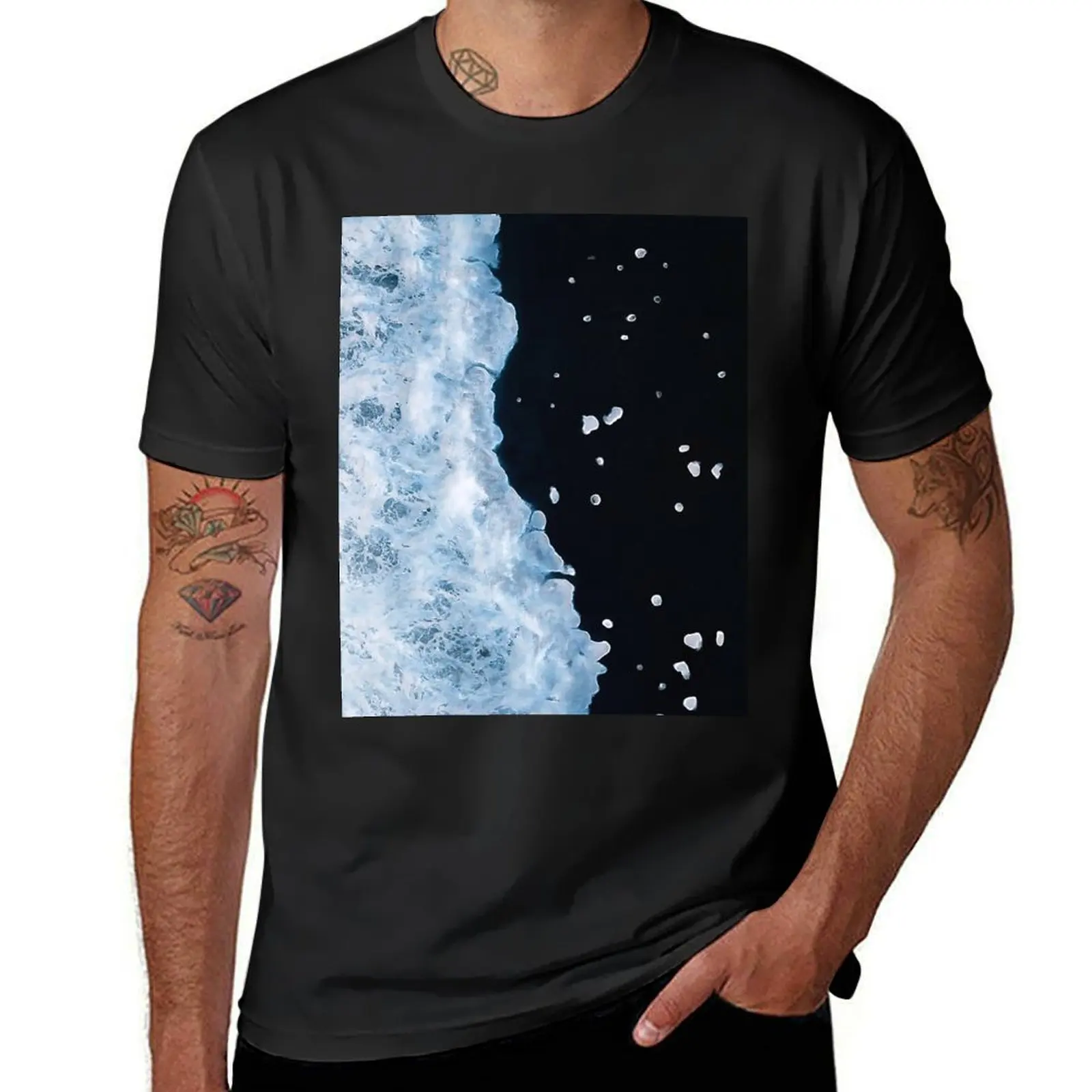 Waves and Ice Chunks on an Iceland Black Sand Beach T-Shirt customizeds anime for a boy black t-shirts for men