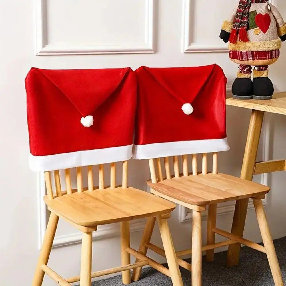 Christmas Chair Covers Christmas Decoration Santa Claus Hat Slipcover Xmas Chair Back Cover Seat Sleeves for Home Dinning Room