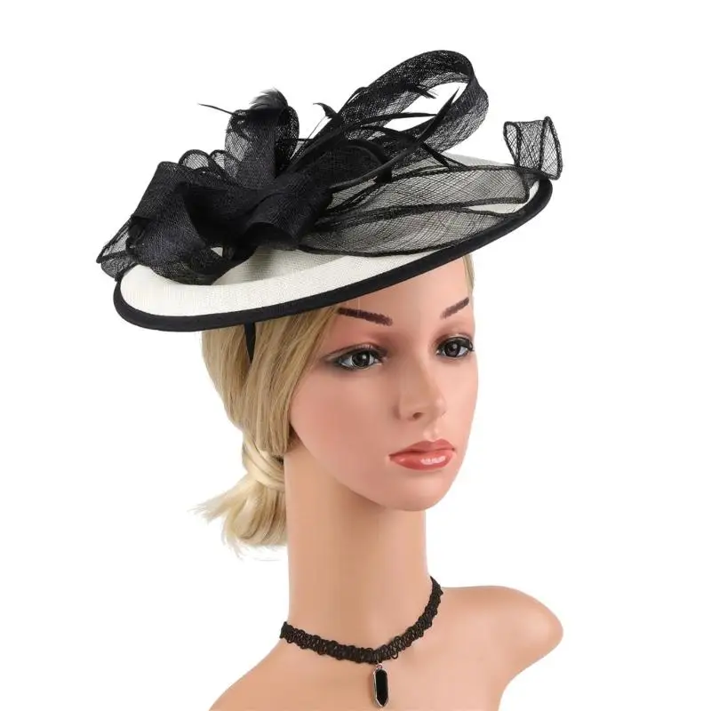 

652F Elegant Derby Race Hat Feathered Sinamay Fascinator Headwear For Weddings Event