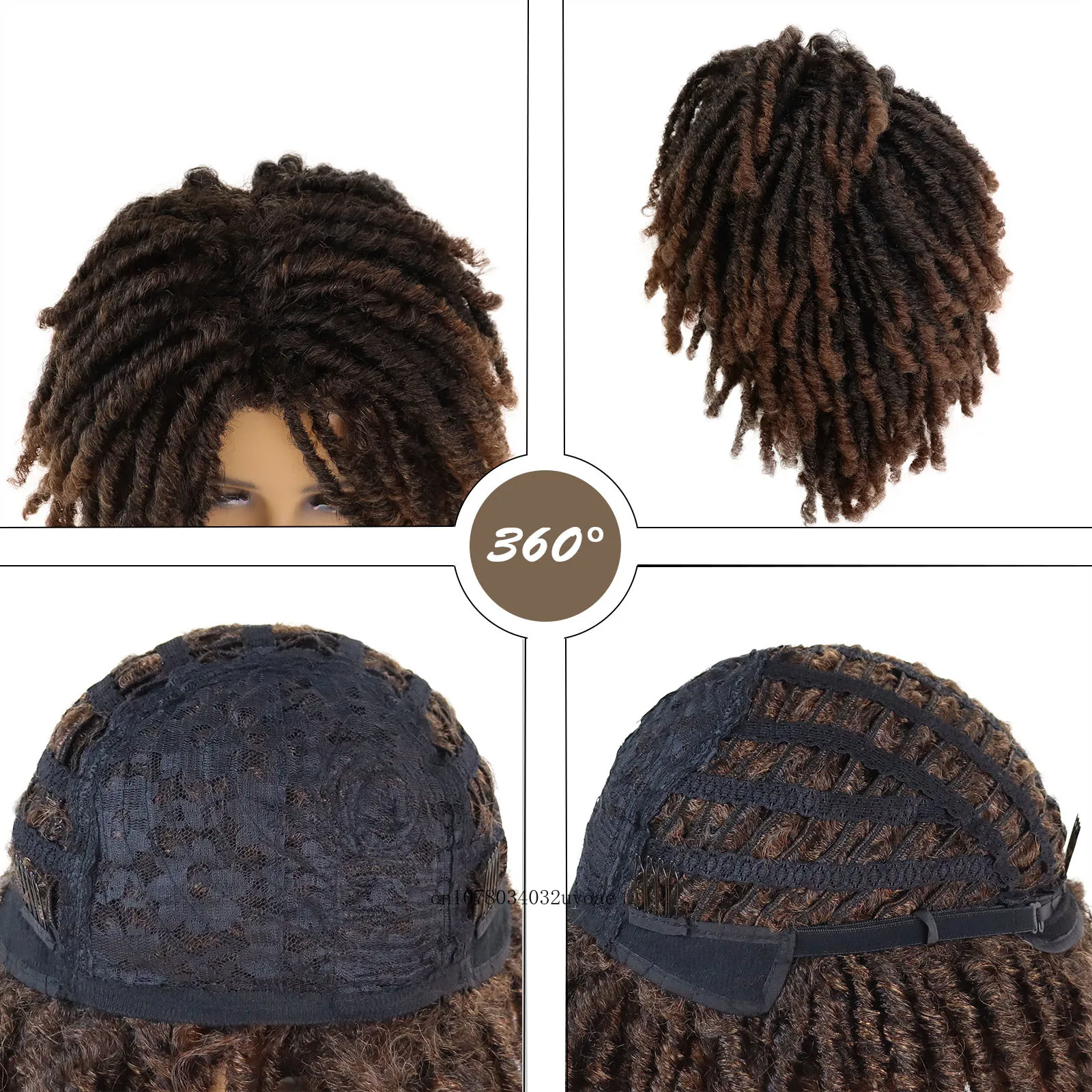 Women Dreadlocks Wig Synthetic Fiber Hair Short Curly Crochet Hair Wigs for Women Ombre Brown Braided Afro Wig Hip-hop Hairstyle