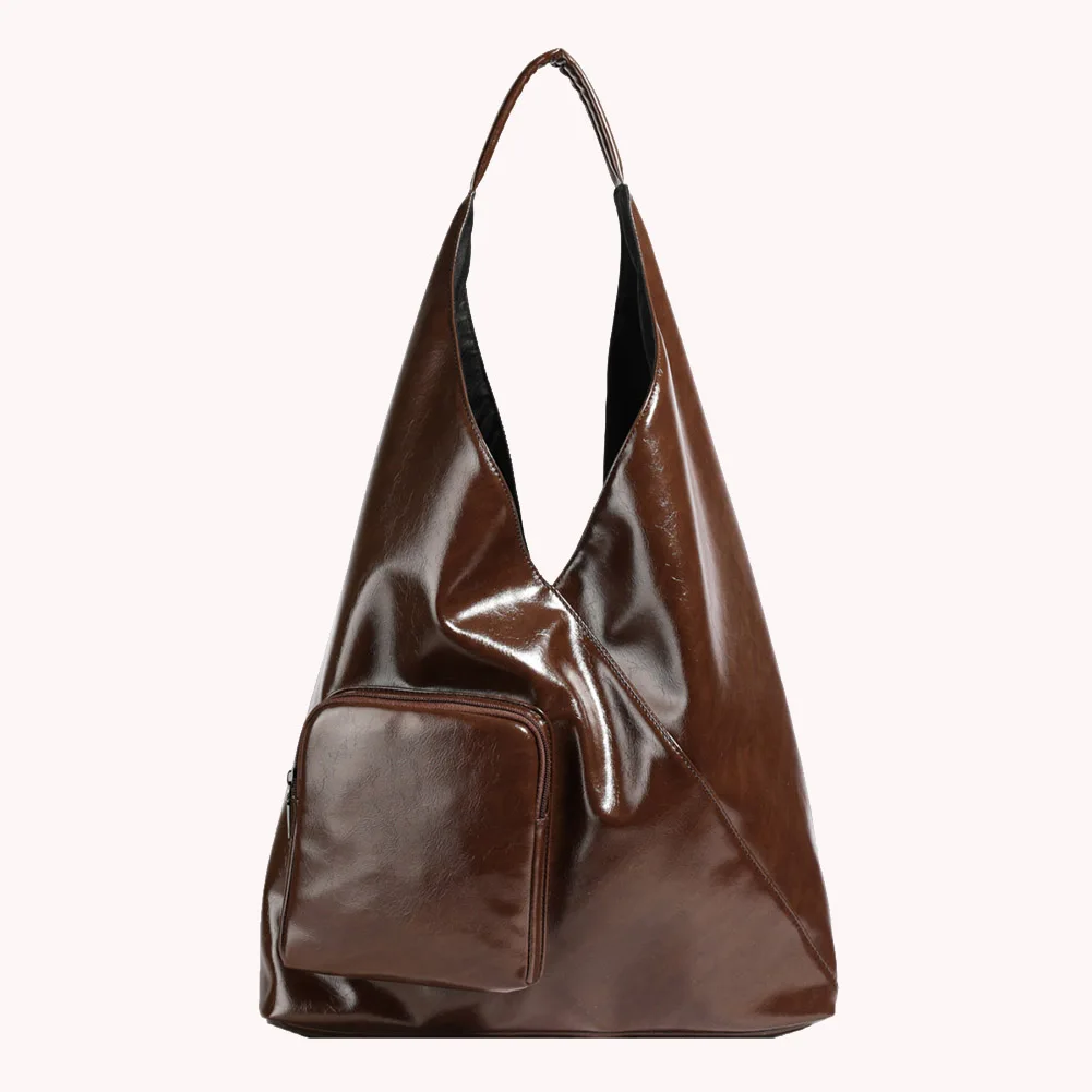 حقيبة يد نسائية مع جيوب بسحاب حقائب كتف عصرية من جلد البولي يوريثان حقيبة كتف كبيرة حقيبة يد للتسوق والسفر والعمل #3