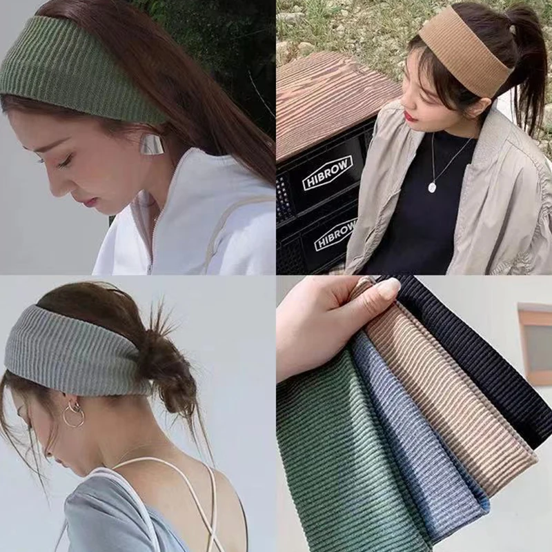 

Europe And The United States Solid Color Knitted Hair Bands Elastic Hair Bands Sports Fitness Headbands Hair Accessories