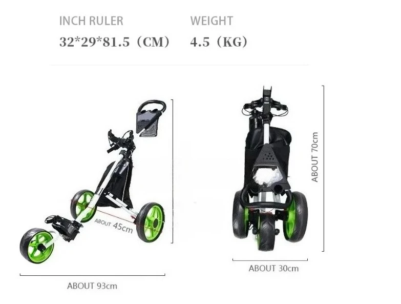 3 Wheel Golf Cart Trolley High Quality Aluminum Foldable Golf Push Cart with Umbrella Holder  Kettle