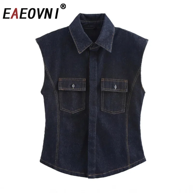 

EAEOVNI модный джинсовый комплект из двух предметов без рукавов, жилет на пуговицах с карманами + длинные джинсы, уличная одежда, новинка лета 2023 г.