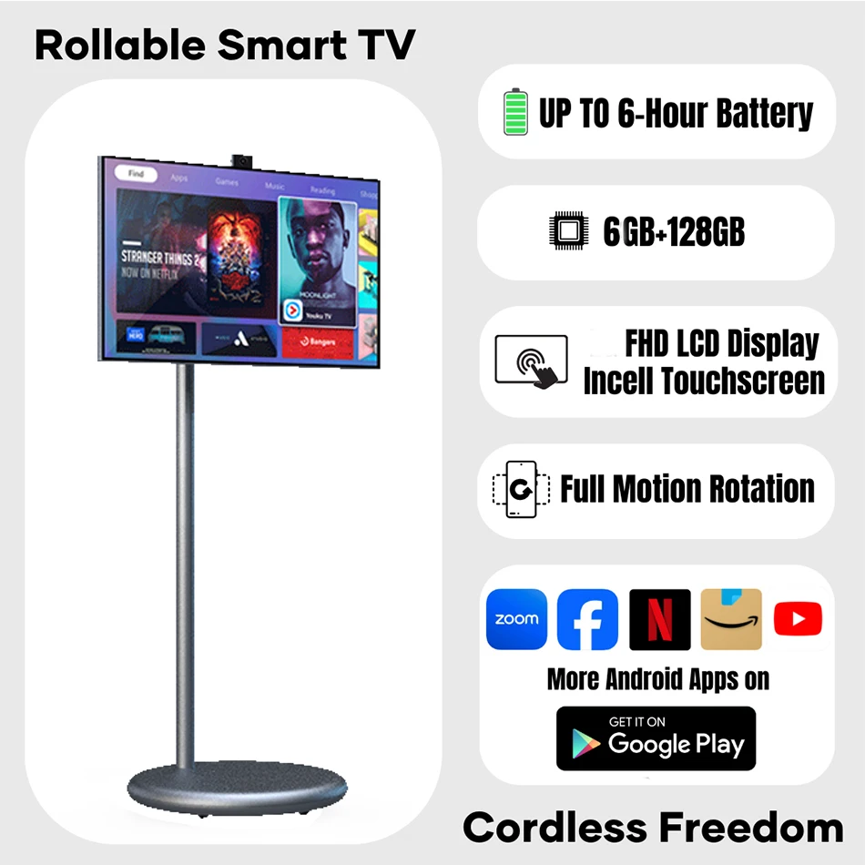 27 Inch Smart Display Screen 6+128g Wireless Android TV Portable Smart Television Rollable Smart Tv for Tiktok Mobile Tablet