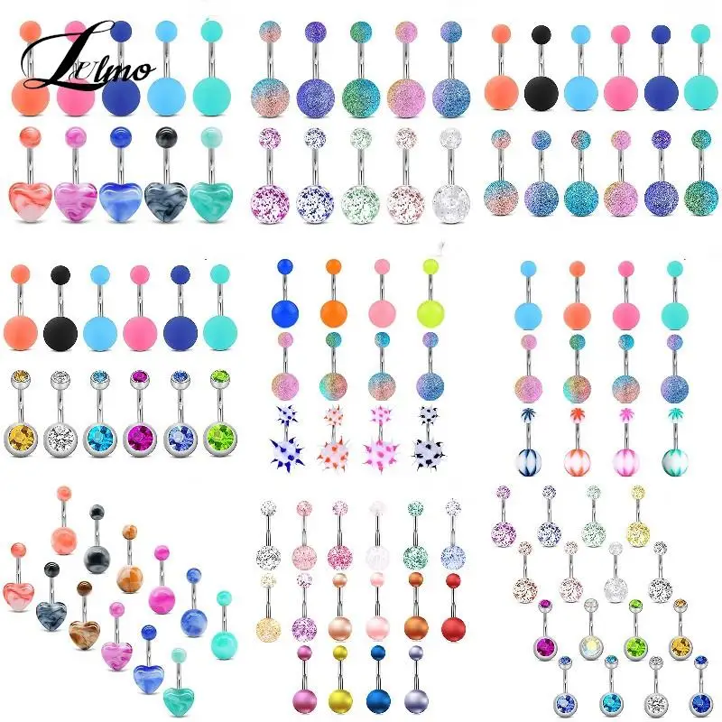 3-16pc/Set Piercing Navel Surgical Steel Single Crystal Rhinestone Belly Button Rings Navel Piercing Ombligo Ball Nombril