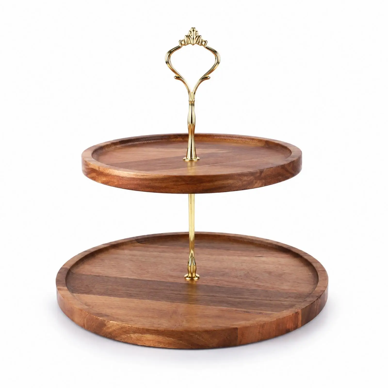 Round Wooden Dessert Display Stand Two Level Pastry Organizer Rustic Buffet Rack for Events