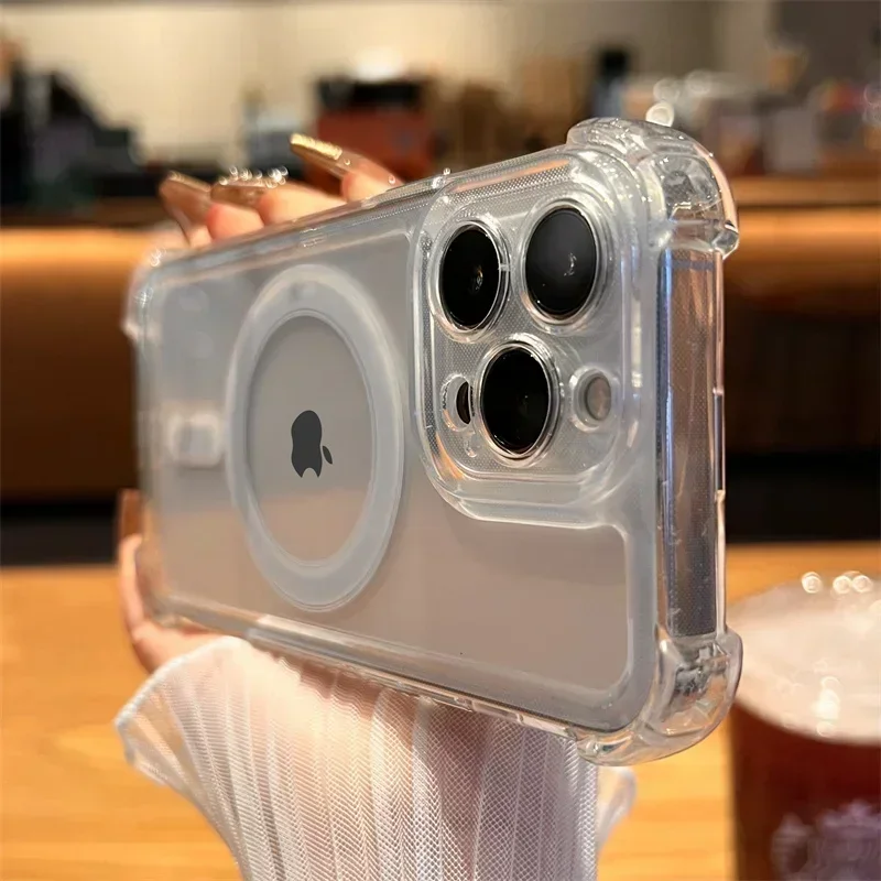 

Противоударный прозрачный магнитный чехол для телефона для iPhone 16, 14, 13, 11, 12 Pro Max Plus, акриловый чехол для беспроводного зарядного устройства Magsafe