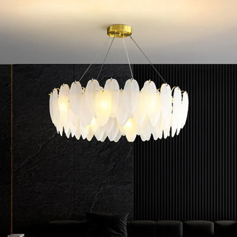 Light Luxury Crystal Chandelier for Living Room Dining Room Bedroom Study Minimalist LED Feather Wall Light Main Lighting